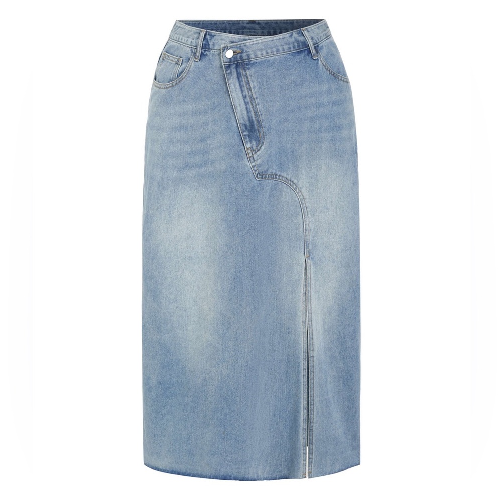Asymmetrical Denim Midi Skirt